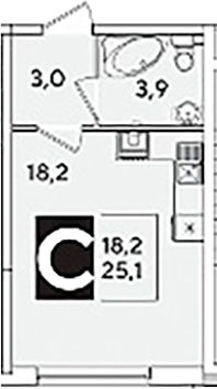 Продается 1-комн. квартира, 25.1 м²