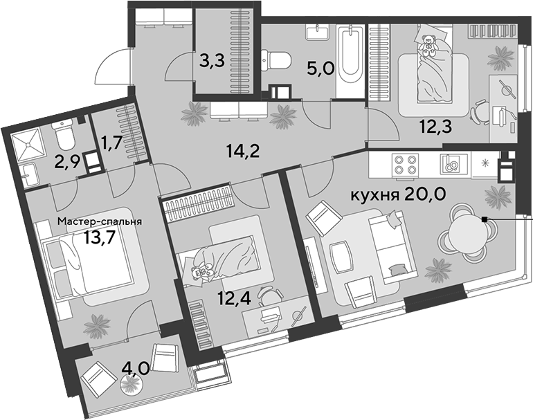 4+ комнаты, 85.5 м², 4/18 этаж, ЖК «Парк Победы»