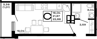 Студия, 21.67 м², 4/16 этаж, ЖК «Горные высоты»