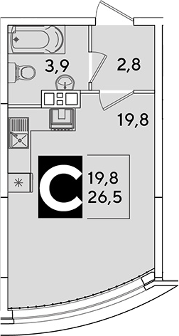 Студия, 26.5 м², 9/16 этаж, ЖК «Самолет»
