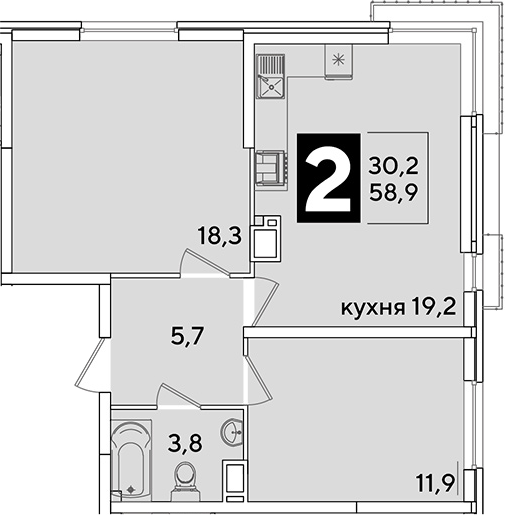 3-комн., 58.9 м², 14/16 этаж, ЖК «Самолет»