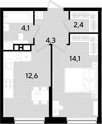 1-комн., 37.5 м², 6/16 этаж, ЖК «DОГМА ПАРК»