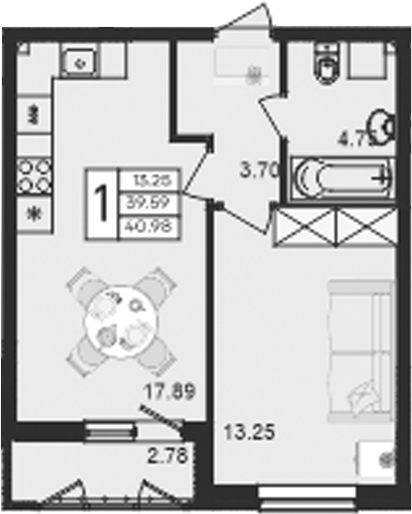 Продается 1-комн. квартира, 39.59 м²