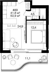 1-комн., 41.8 м², 4/6 этаж, ЖК «Benefit Sea Breeze Sochi»