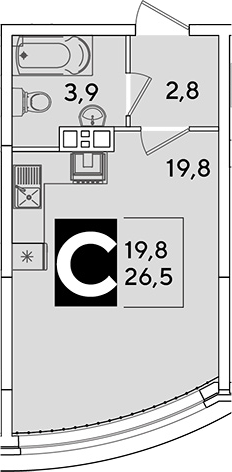 Студия, 26.5 м², 3/16 этаж, ЖК «Самолет»