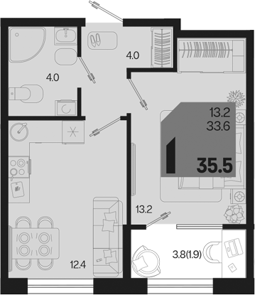 Продается 1-комн. квартира, 33.6 м²