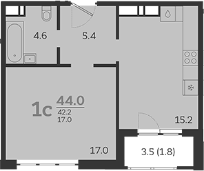 2-комн., 42.2 м², 4/24 этаж, ЖК «Все Свои VIP»