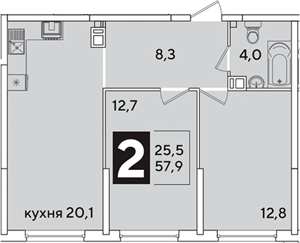 3-комн., 57.9 м², 3/16 этаж, ЖК «Самолет»