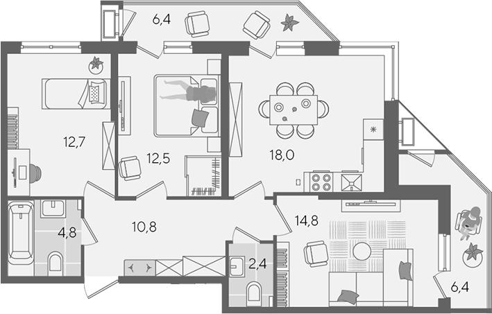 4+ комнаты, 76 м², 2/24 этаж, ЖК «Рекорд»