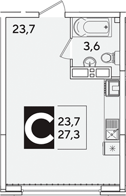 Студия, 27.3 м², 11/16 этаж, ЖК «Самолет»