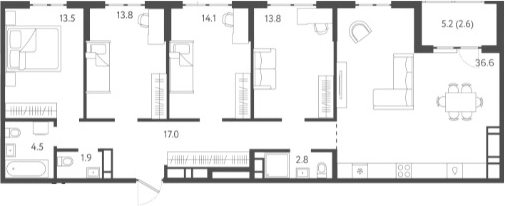 4+ комнаты, 118 м², 23/24 этаж, ЖК «Все Свои VIP»