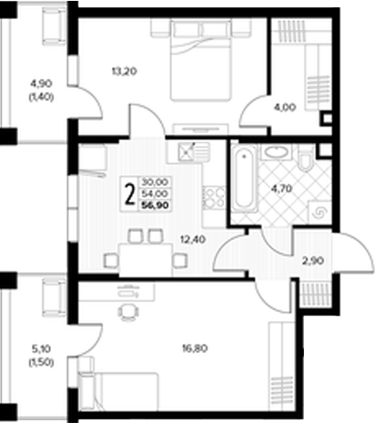 Продается 2-комн. квартира, 54 м²