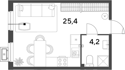 Студия, 29.6 м², 2/18 этаж, ЖК «Парк Победы»