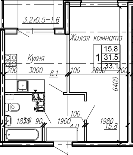 1-комн., 31.5 м², 3/4 этаж, ЖК «Эво»