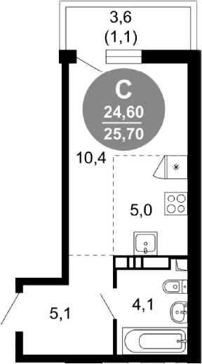 Студия, 24.6 м², 2/17 этаж, ЖК «Лестория»