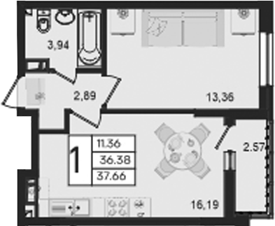 Продается 1-комн. квартира, 36.37 м²