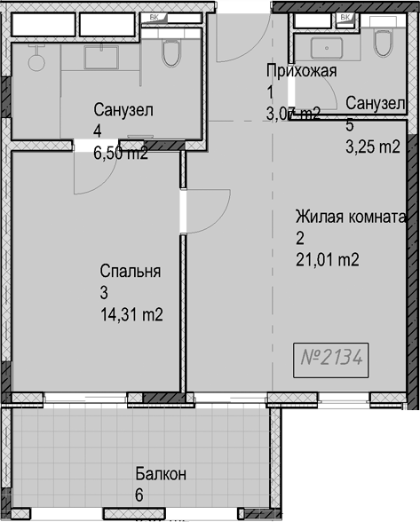 2-комн., 48.1 м², 2/4 этаж, ЖК «Гостиничный комплекс Николай 1»