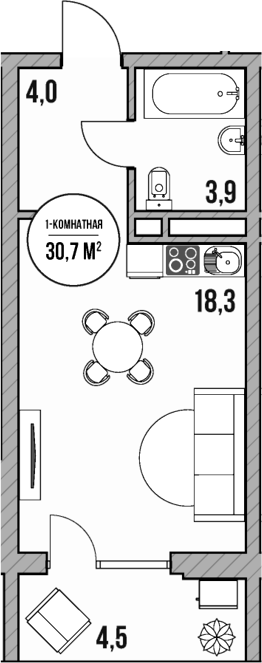 Студия, 26.2 м², 2/5 этаж, ЖК «МореТут»