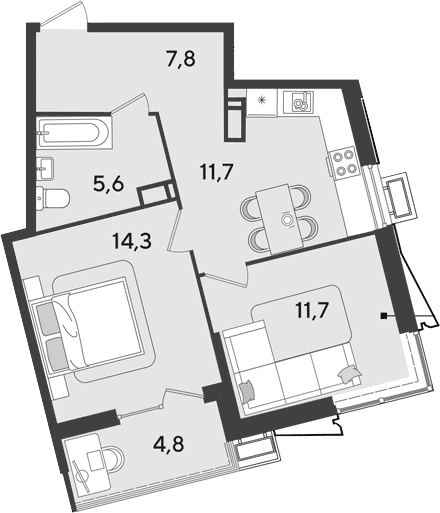 2-комн., 51.1 м², 18/18 этаж, ЖК «Парк Победы»