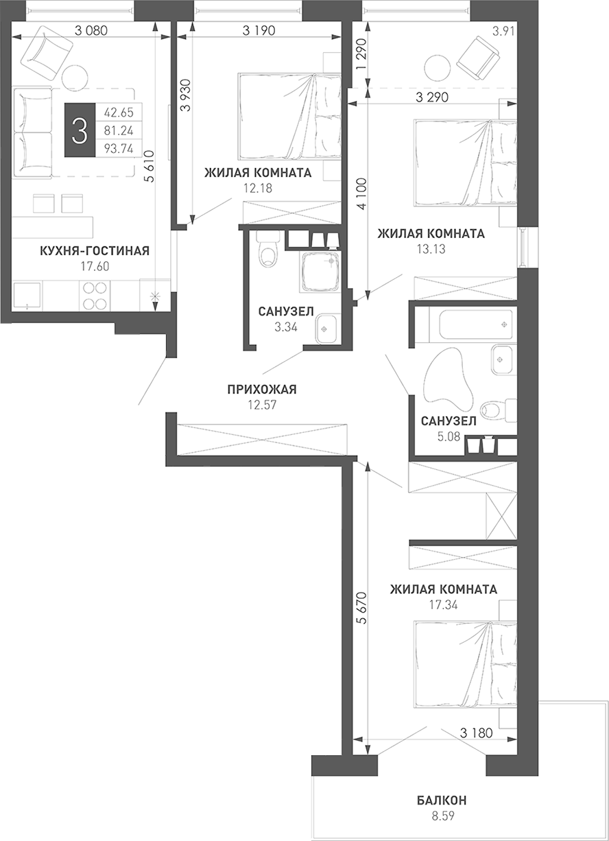 Продается 4-комн. квартира, 87.2 м²