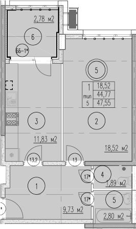 1-комн., 44.77 м², 1/10 этаж, ЖК «Agoy Park Residence by Lavicon»
