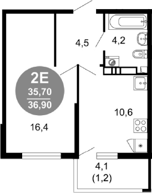2-комн., 35.7 м², 14/17 этаж, ЖК «Лестория»