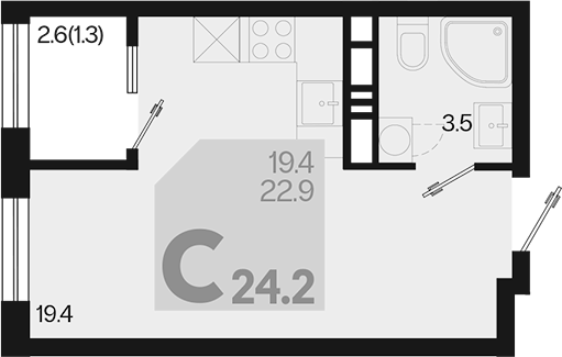 Студия, 22.9 м², 18/18 этаж, ЖК «Первое место»