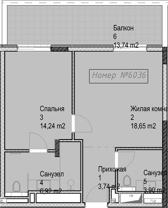 2-комн., 47.3 м², 6/6 этаж, ЖК «Гостиничный комплекс Николай 1»