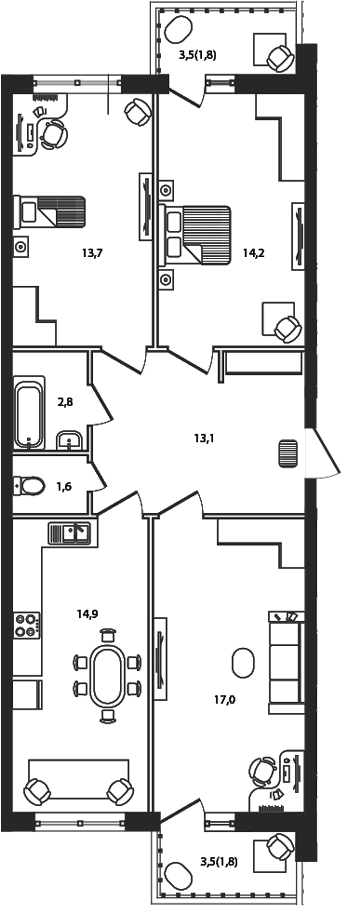 3-комн., 77.3 м², 3/7 этаж, ЖК «Сиреневый бульвар»