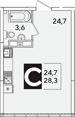 Студия, 28.3 м², 16/16 этаж, ЖК «Самолет»