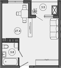 Студия, 31.2 м², 10/10 этаж, ЖК «Гостиничный комплекс GREENMONT»