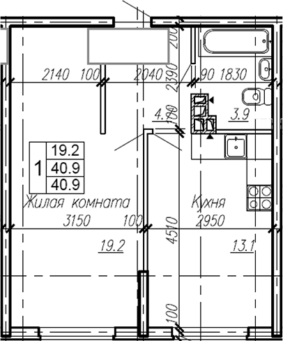 Продается 1-комн. квартира, 40.9 м²