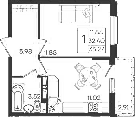 1-комн., 32.4 м², 9/18 этаж, ЖК «Дом 101»
