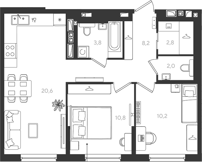 2-комн., 58.4 м², 9/9 этаж, ЖК «Самолет»