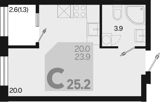 Студия, 23.9 м², 2/18 этаж, ЖК «Первое место»