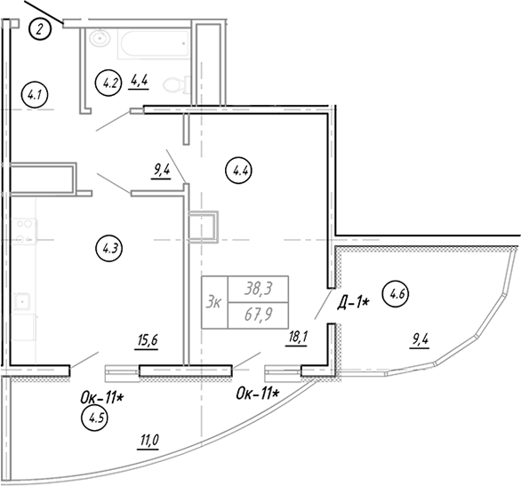 2-комн., 49.8 м², 17/17 этаж, ЖК «Резиденция Ясногорская»