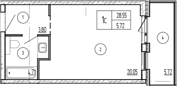 Продается 1-комн. квартира, 28.55 м²