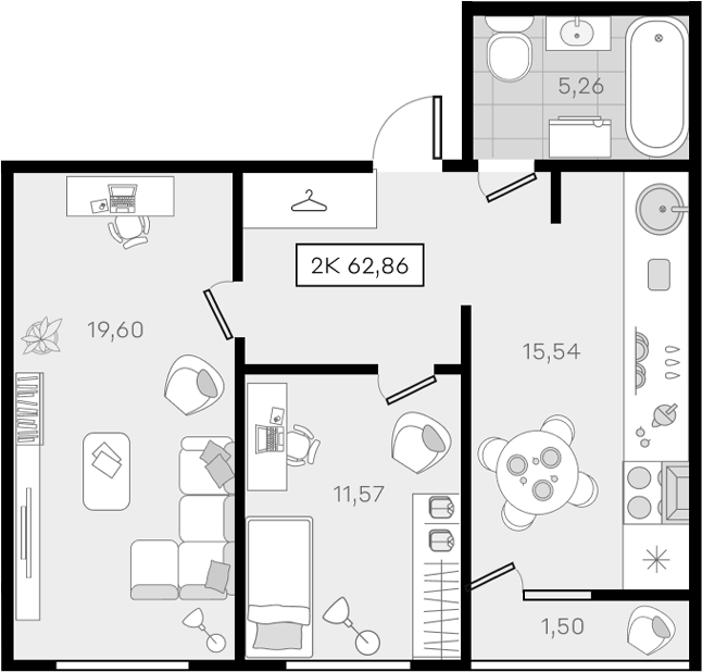 Продается 2-комн. квартира, 61.36 м²