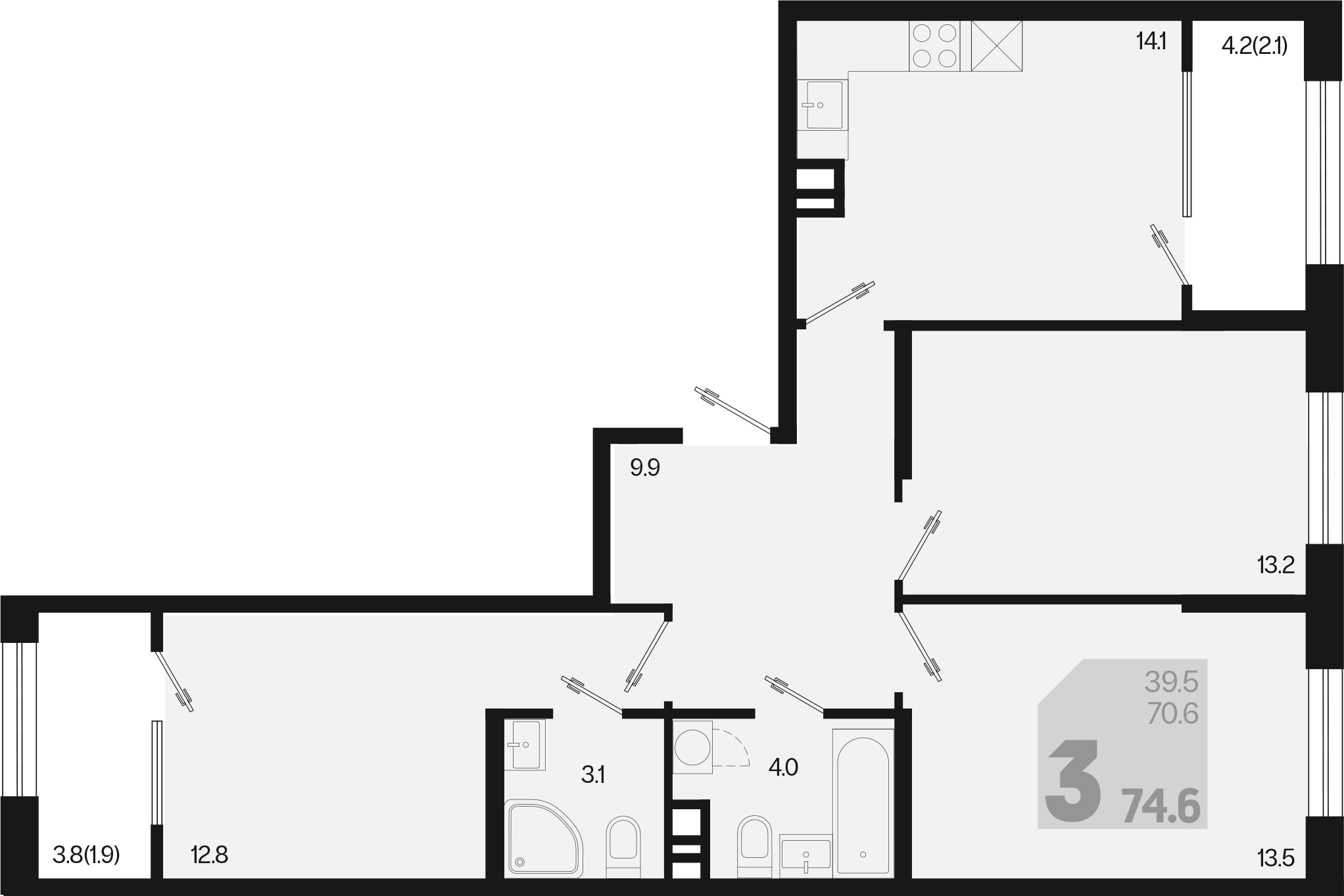 Продается 3-комн. квартира, 70.6 м²
