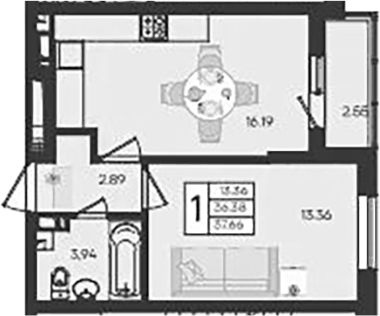 1-комн., 36.38 м², 4/9 этаж, ЖК «Дом 101»