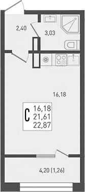 Студия, 21.61 м², 7/9 этаж, ЖК «Югге»