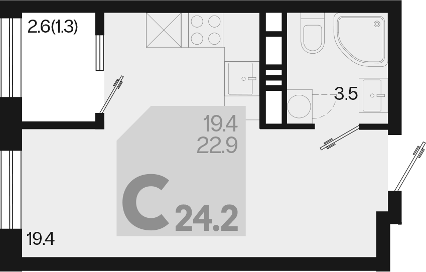 Продается 1-комн. квартира, 22.9 м²