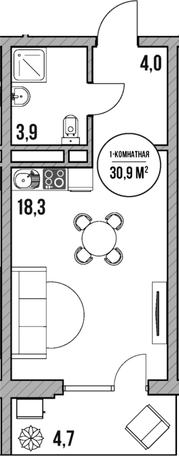 Студия, 26.2 м², 2/5 этаж, ЖК «МореТут»