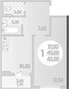 1-комн., 40.8 м², 15/18 этаж, ЖК «Парк у дома»