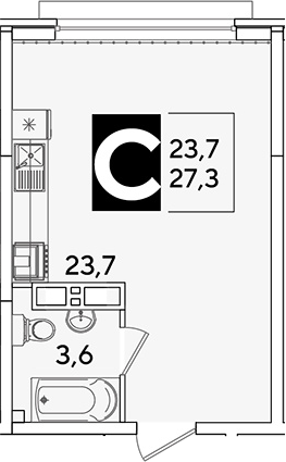 Студия, 27.3 м², 13/16 этаж, ЖК «Самолет»