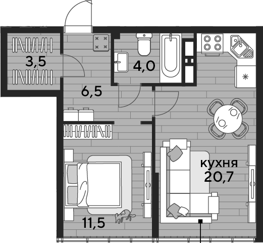 1-комн., 46.2 м², 16/16 этаж, ЖК «DОГМА ПАРК»