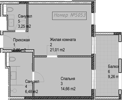 2-комн., 48.3 м², 5/6 этаж, ЖК «Гостиничный комплекс Николай 1»