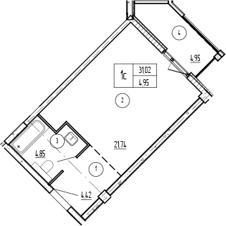 Студия, 34.48 м², 6/9 этаж, ЖК «Лучи»