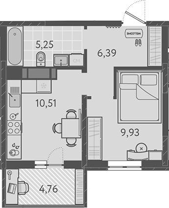 1-комн., 32.08 м², 7/9 этаж, ЖК «Теплые края»