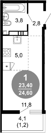 Студия, 23.4 м², 4/17 этаж, ЖК «Лестория»